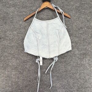 PINK Victoria's Secret Halter Top Womens L Light Blue‎ New Denim Corset Crop